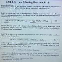 Experiment 23 factors affecting reaction rates pre lab answers