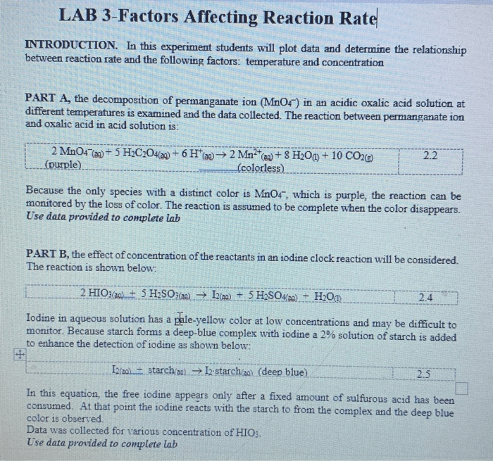 Experiment 23 factors affecting reaction rates pre lab answers